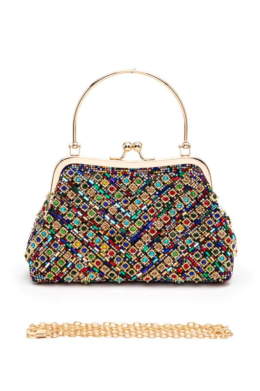 Pearl And Rhinestone Top Handle Convertible Clutch free shipping -Oh Em Gee Boutique