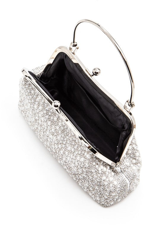 Pearl And Rhinestone Top Handle Convertible Clutch free shipping -Oh Em Gee Boutique