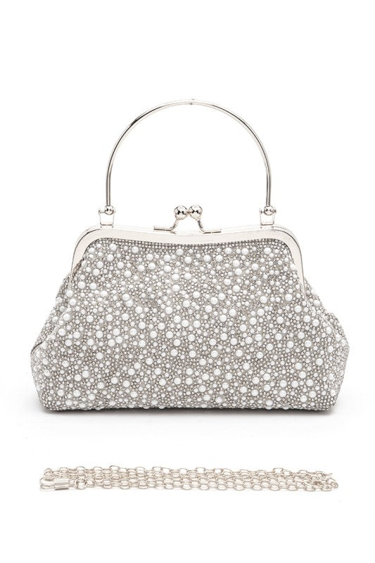 Pearl And Rhinestone Top Handle Convertible Clutch free shipping -Oh Em Gee Boutique