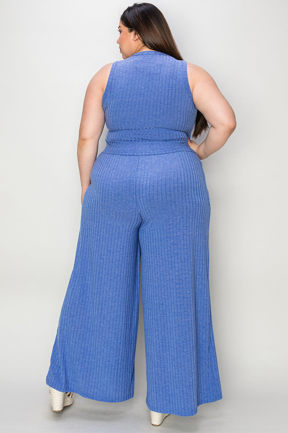 Basic Bae Full Size Ribbed Tank and Wide Leg Pants Set free shipping -Oh Em Gee Boutique