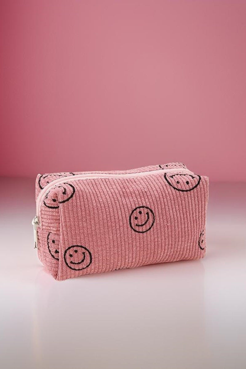 Zenana Smiley Face Corduroy Cosmetic Pouch free shipping -Oh Em Gee Boutique