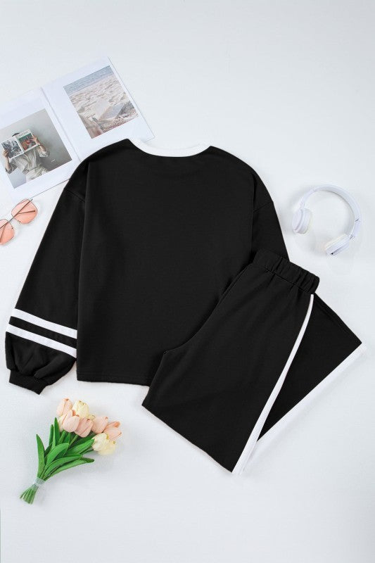 Varsity Stripe Patchwork Pullover and Pant Set free shipping -Oh Em Gee Boutique