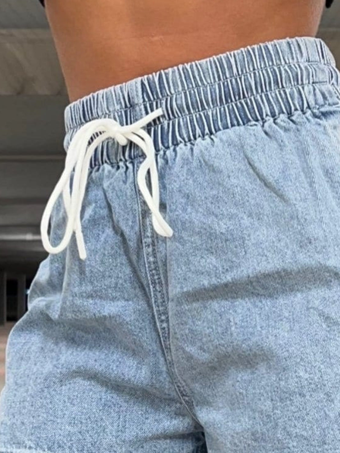 Drawstring High Waist Denim Shorts free shipping -Oh Em Gee Boutique