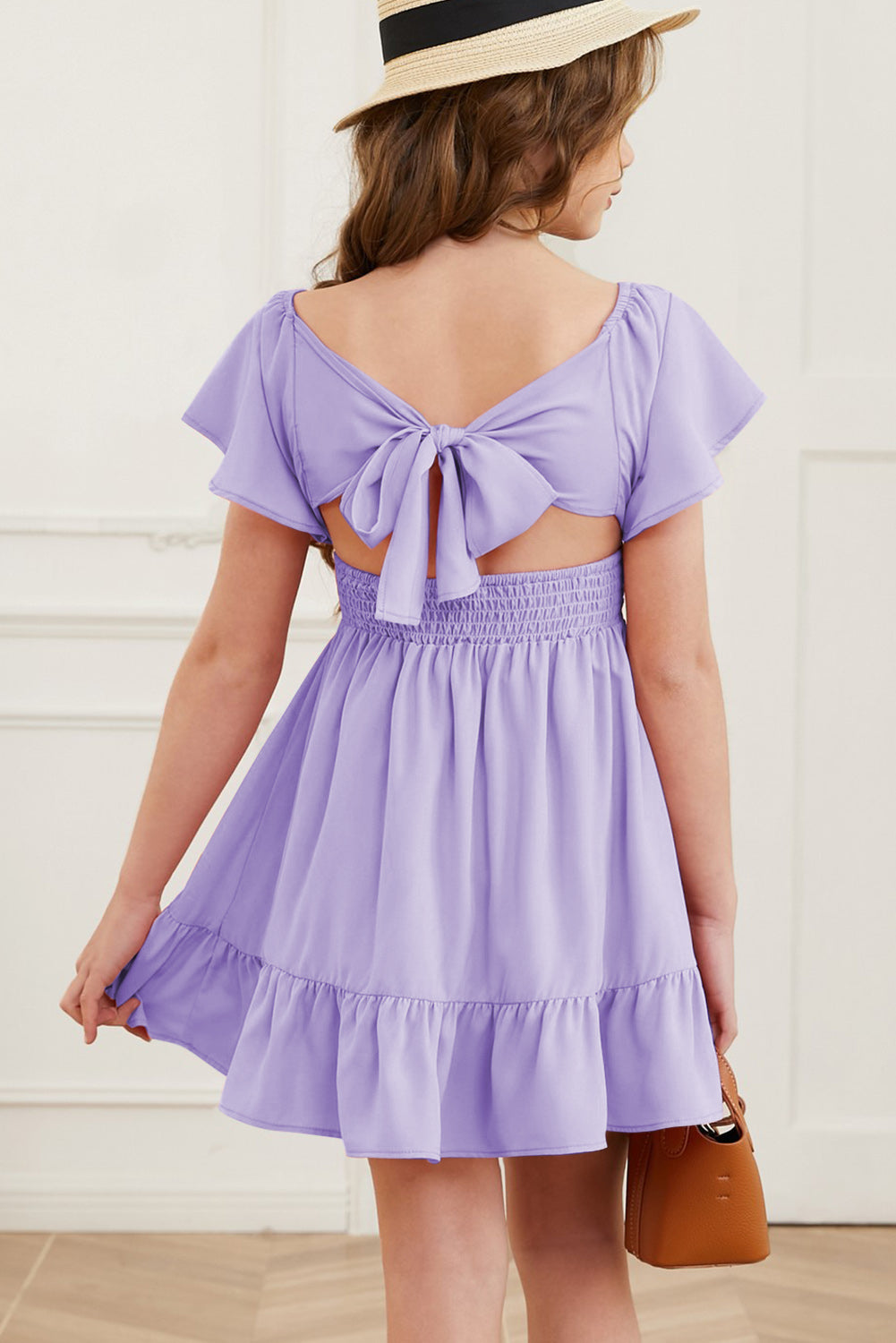 Girls Ruffle Hem Tie-Back Flutter Sleeve Dress free shipping -Oh Em Gee Boutique