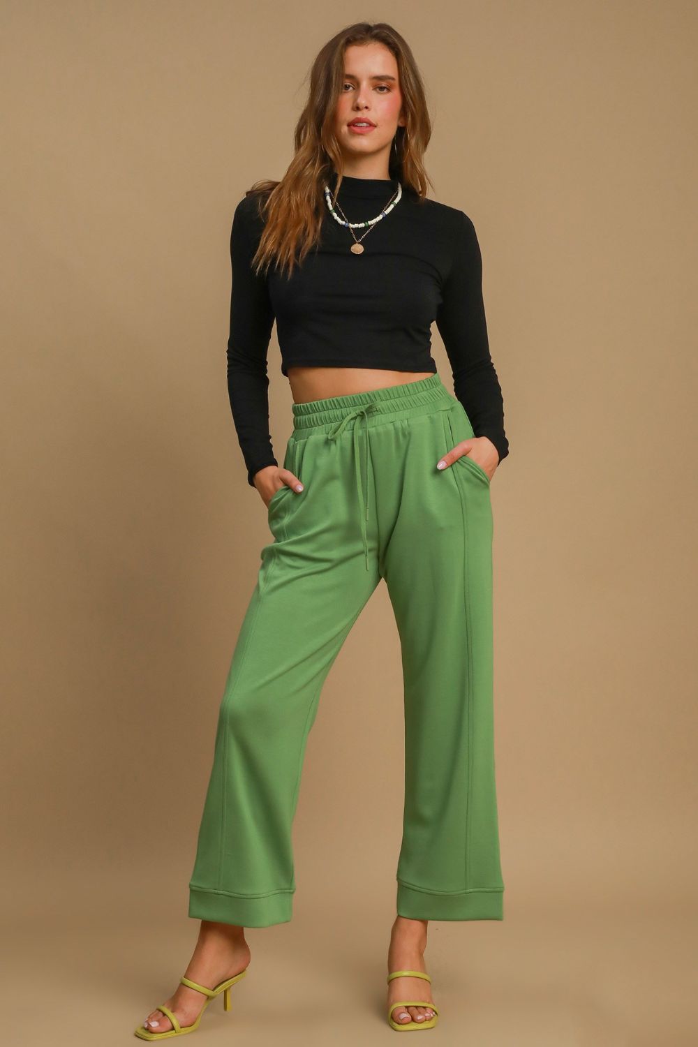 Umgee Drawstring Wide Leg Pants with Pockets free shipping -Oh Em Gee Boutique