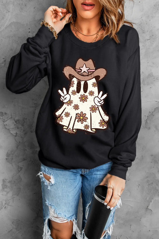 Ghost Round Neck Long Sleeve Sweatshirt free shipping -Oh Em Gee Boutique