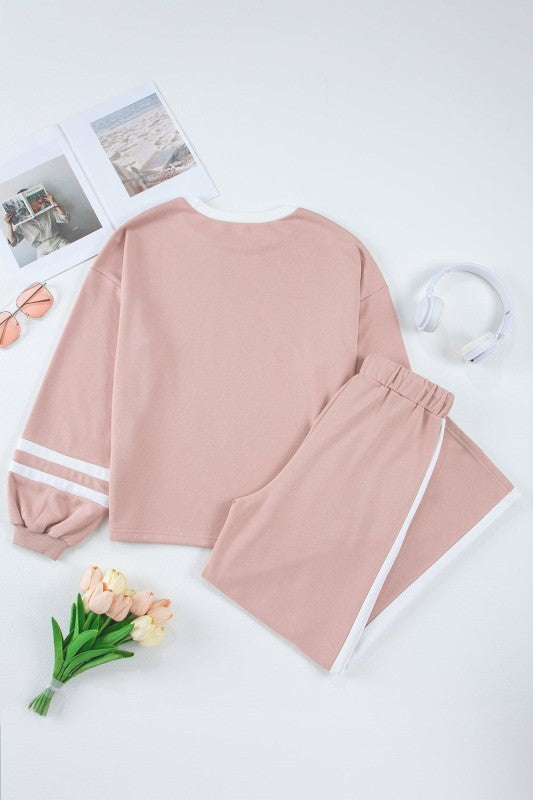 Varsity Stripe Patchwork Pullover and Pant Set free shipping -Oh Em Gee Boutique