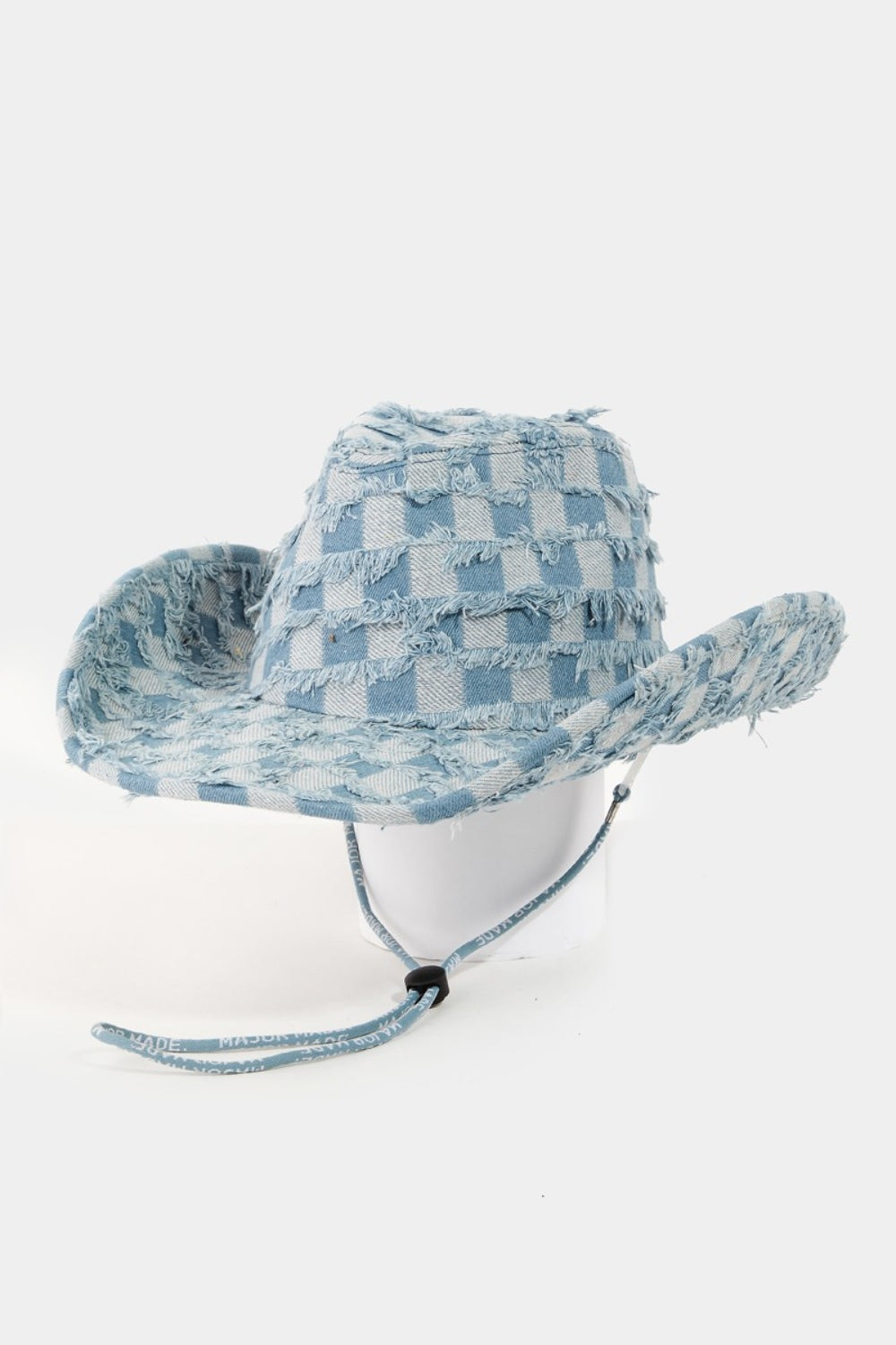 Fame Checkered Fringe Denim Cowboy Hat free shipping -Oh Em Gee Boutique