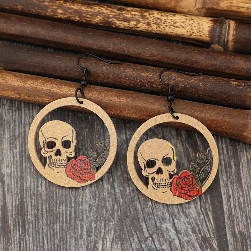 Wooden Cutout Skeleton Earrings free shipping -Oh Em Gee Boutique