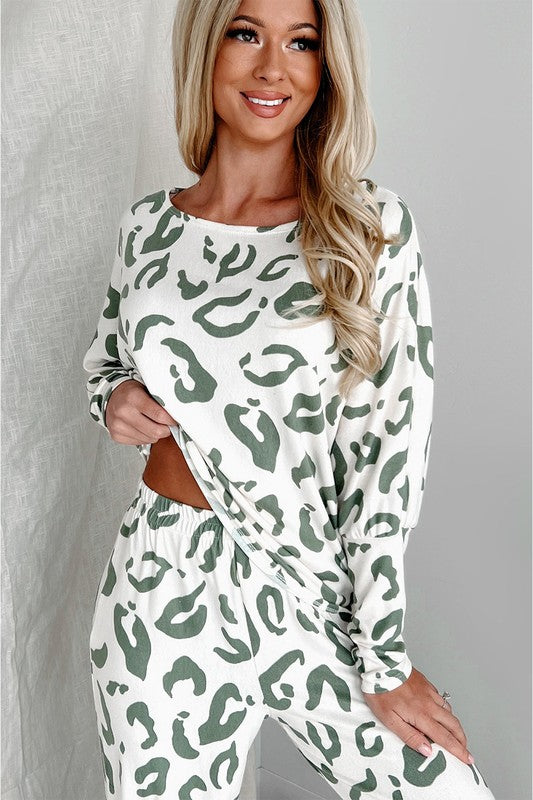 Leopard Animal Print Long Sleeve Loungewear Set free shipping -Oh Em Gee Boutique
