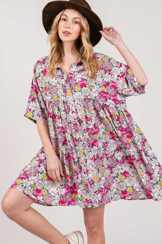 SAGE + FIG Floral Button Down Mini Shirt Dress free shipping -Oh Em Gee Boutique