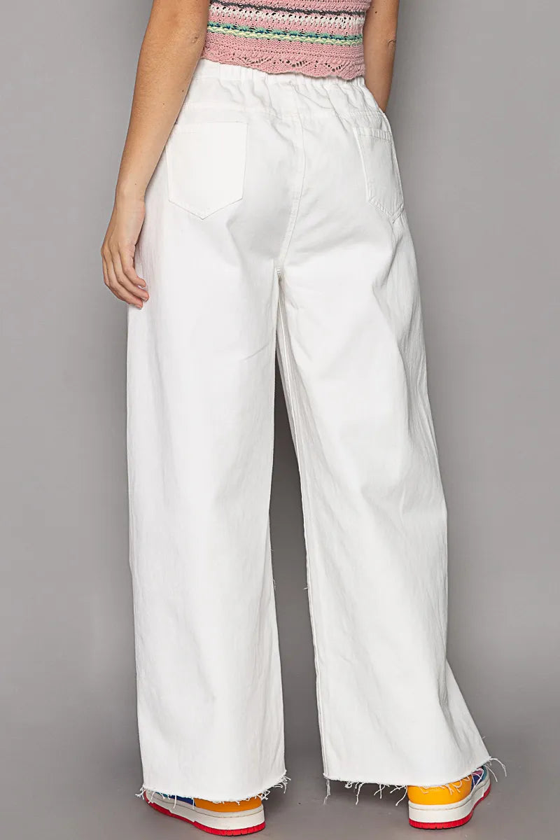 POL Distressed Drawstring Slit Wide leg Pants free shipping -Oh Em Gee Boutique