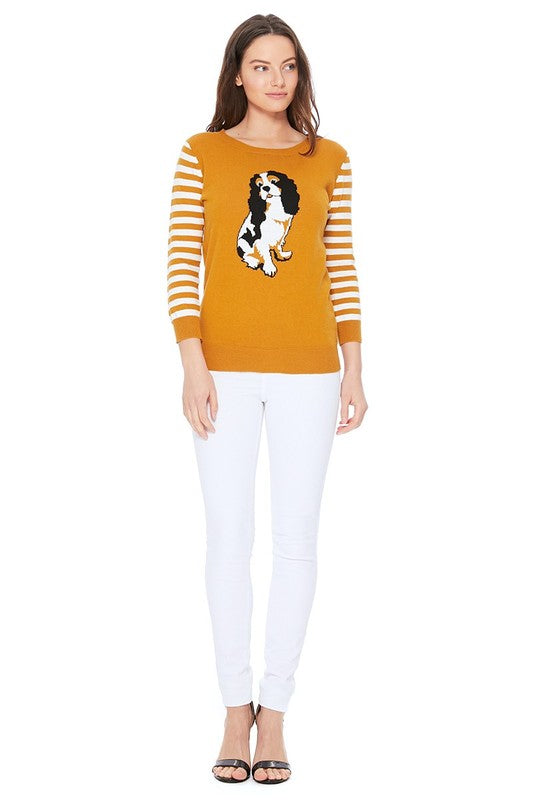 Ladies Cute Dog Animal Jacquard 12gg Pullover Sweater free shipping -Oh Em Gee Boutique