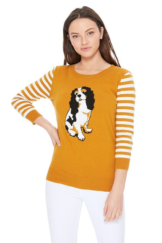 Ladies Cute Dog Animal Jacquard 12gg Pullover Sweater free shipping -Oh Em Gee Boutique
