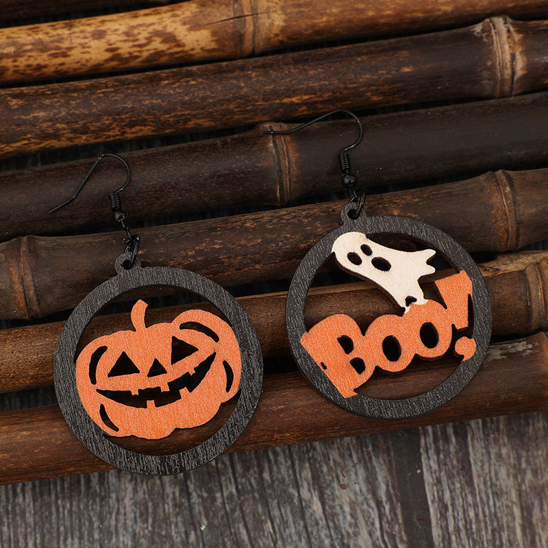 Hollow Pumpkin & Letter Wooden Earrings free shipping -Oh Em Gee Boutique