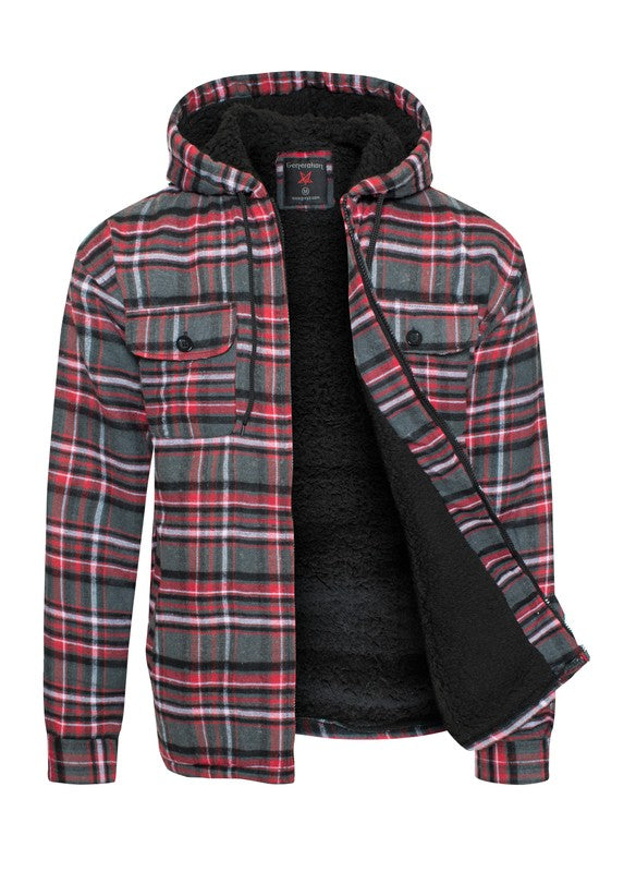 Men's Flannel Sherpa Lining Jacket free shipping -Oh Em Gee Boutique