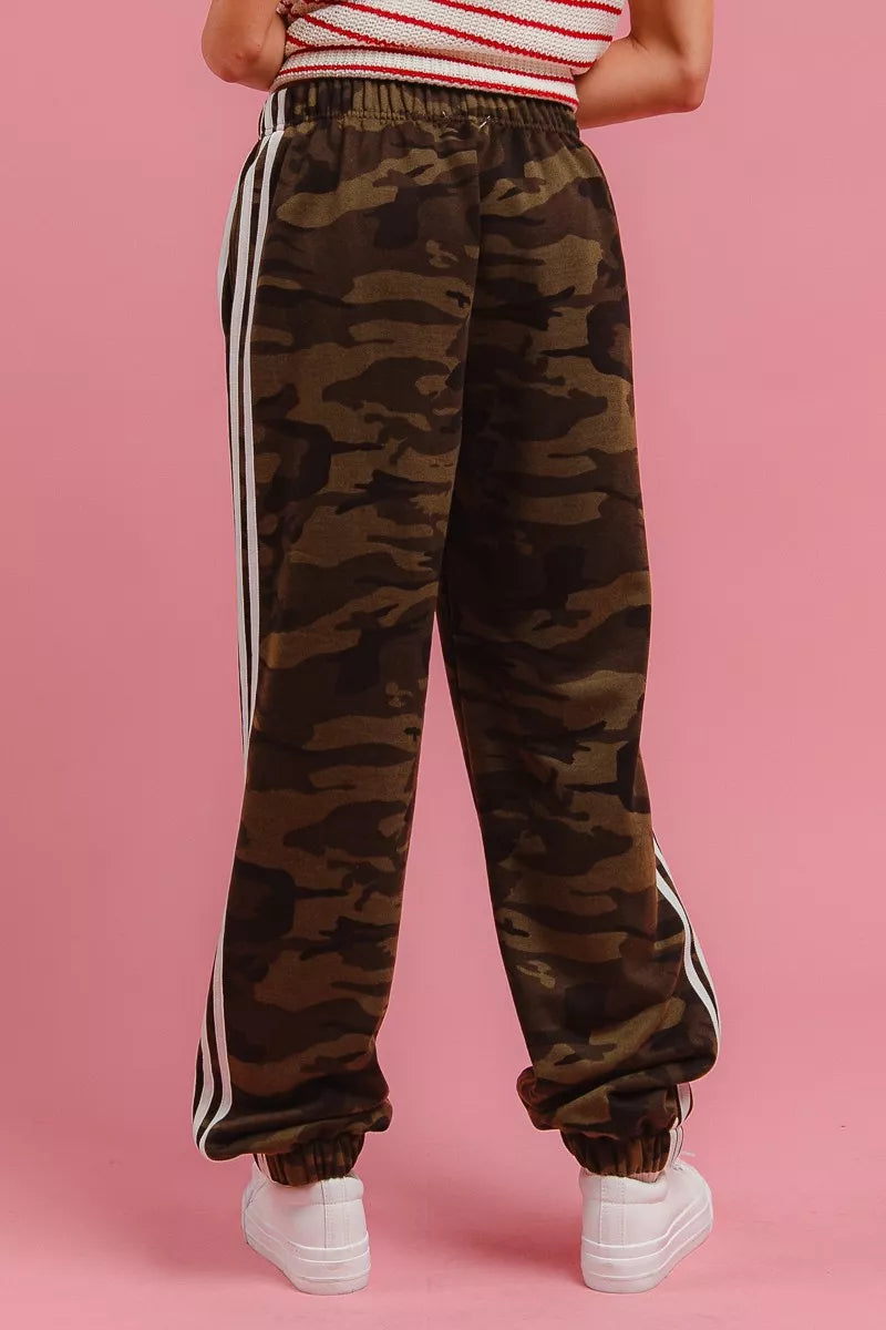 BiBi Side Lines Camouflage Track Pants free shipping -Oh Em Gee Boutique