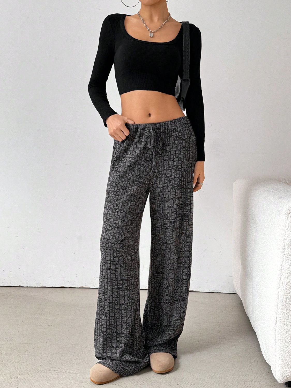 Tied Striped Wide Leg Pants free shipping -Oh Em Gee Boutique