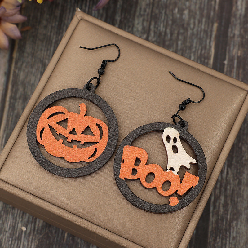 Hollow Pumpkin & Letter Wooden Earrings free shipping -Oh Em Gee Boutique