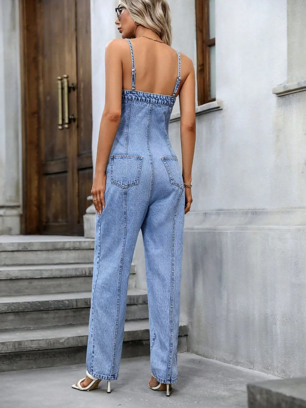 Spaghetti Strap Denim Overalls with Pockets free shipping -Oh Em Gee Boutique