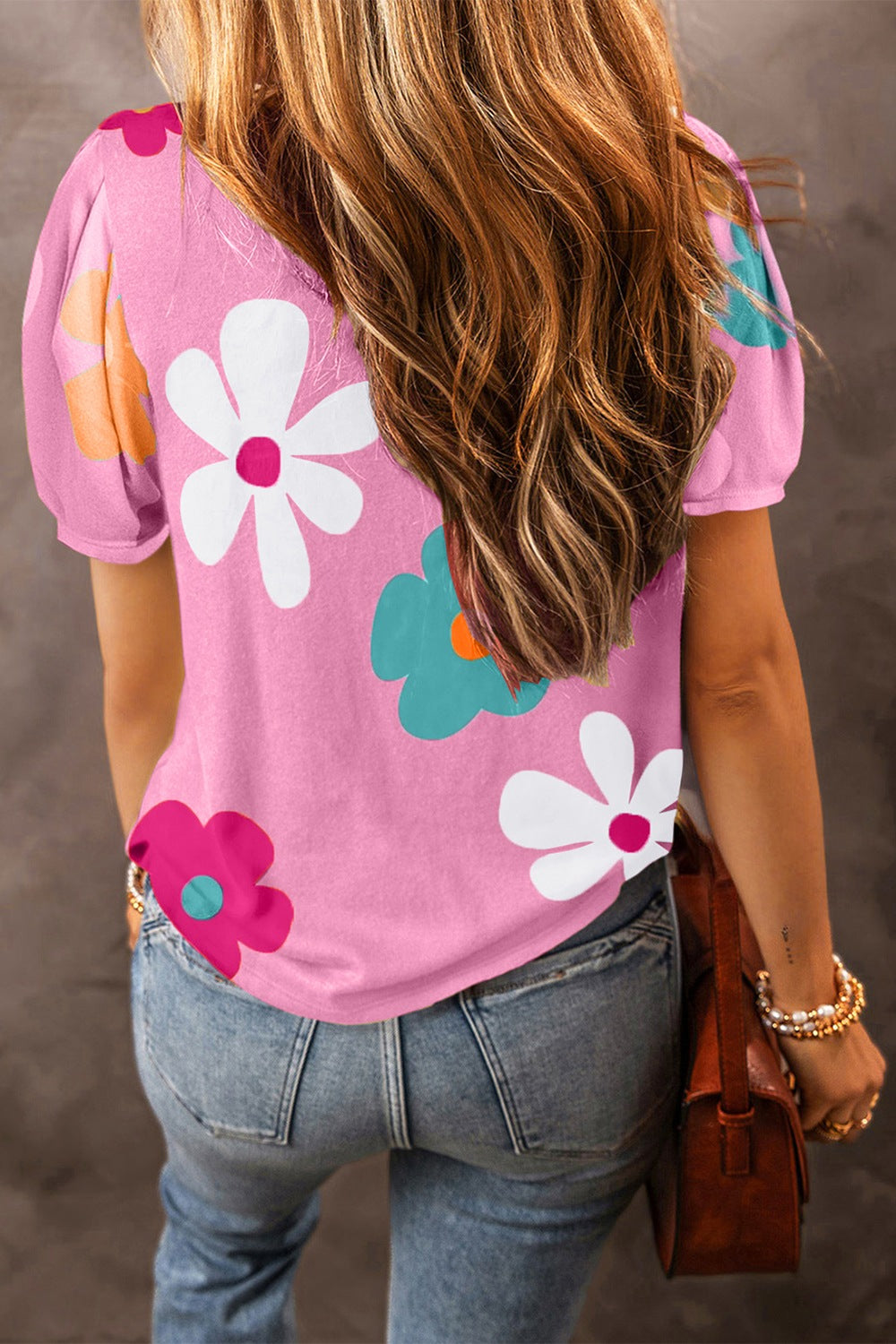 Flower Round Neck Short Sleeve Blouse free shipping -Oh Em Gee Boutique