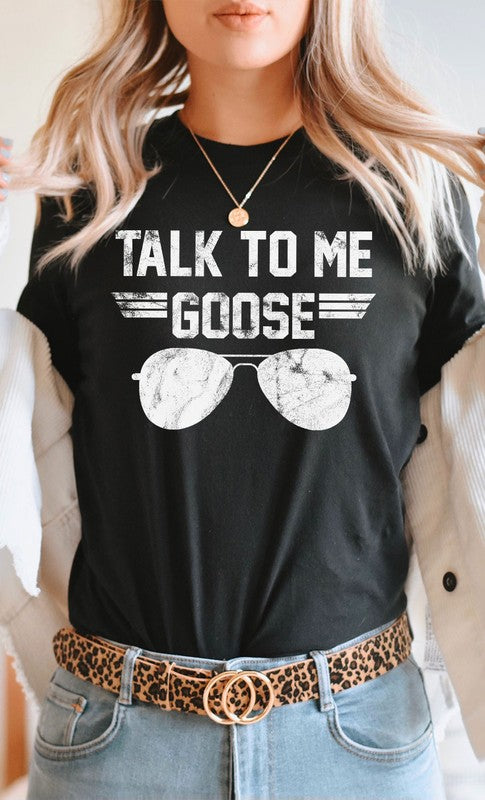 Talk to Me Goose White Ink Graphic Tee PLUS free shipping -Oh Em Gee Boutique