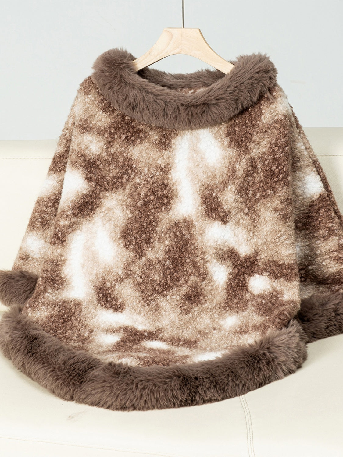 Furry Contrast Three-Quarter Poncho free shipping -Oh Em Gee Boutique