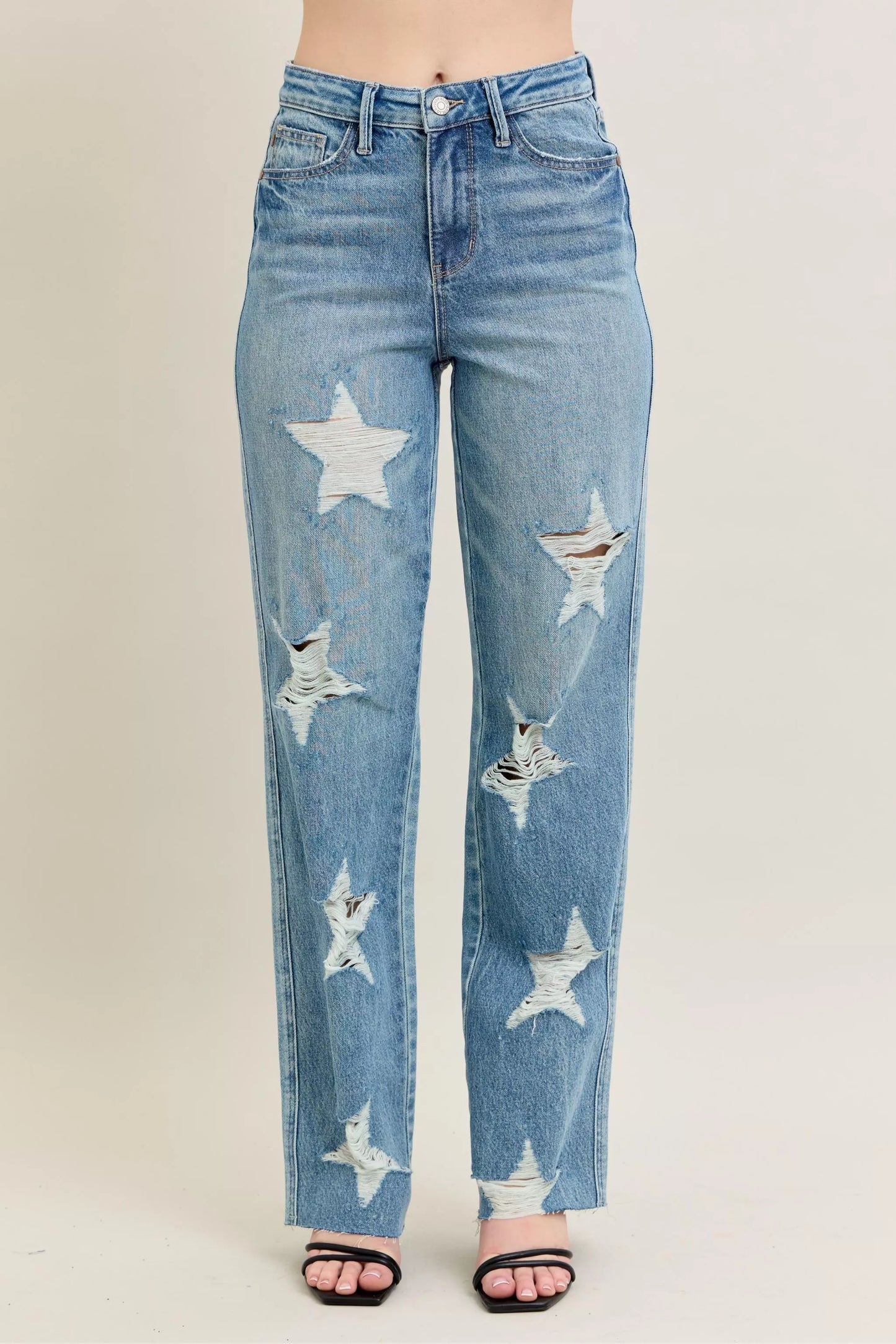 Judy Blue Full Size High Waist  Rigid Magic Star Shaped Destroy 90's Straight Jeans Plus Size free shipping -Oh Em Gee Boutique