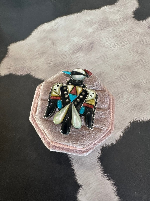 Handmade Sterling Silver & Multi Stone Inlay Thunderbird free shipping -Oh Em Gee Boutique