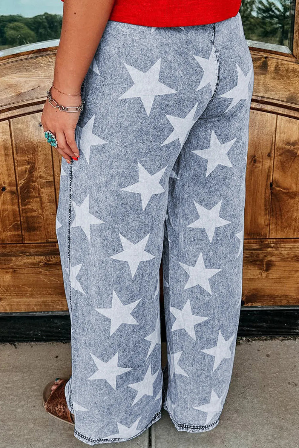 Drawstring Star Wide Leg Jeans free shipping -Oh Em Gee Boutique