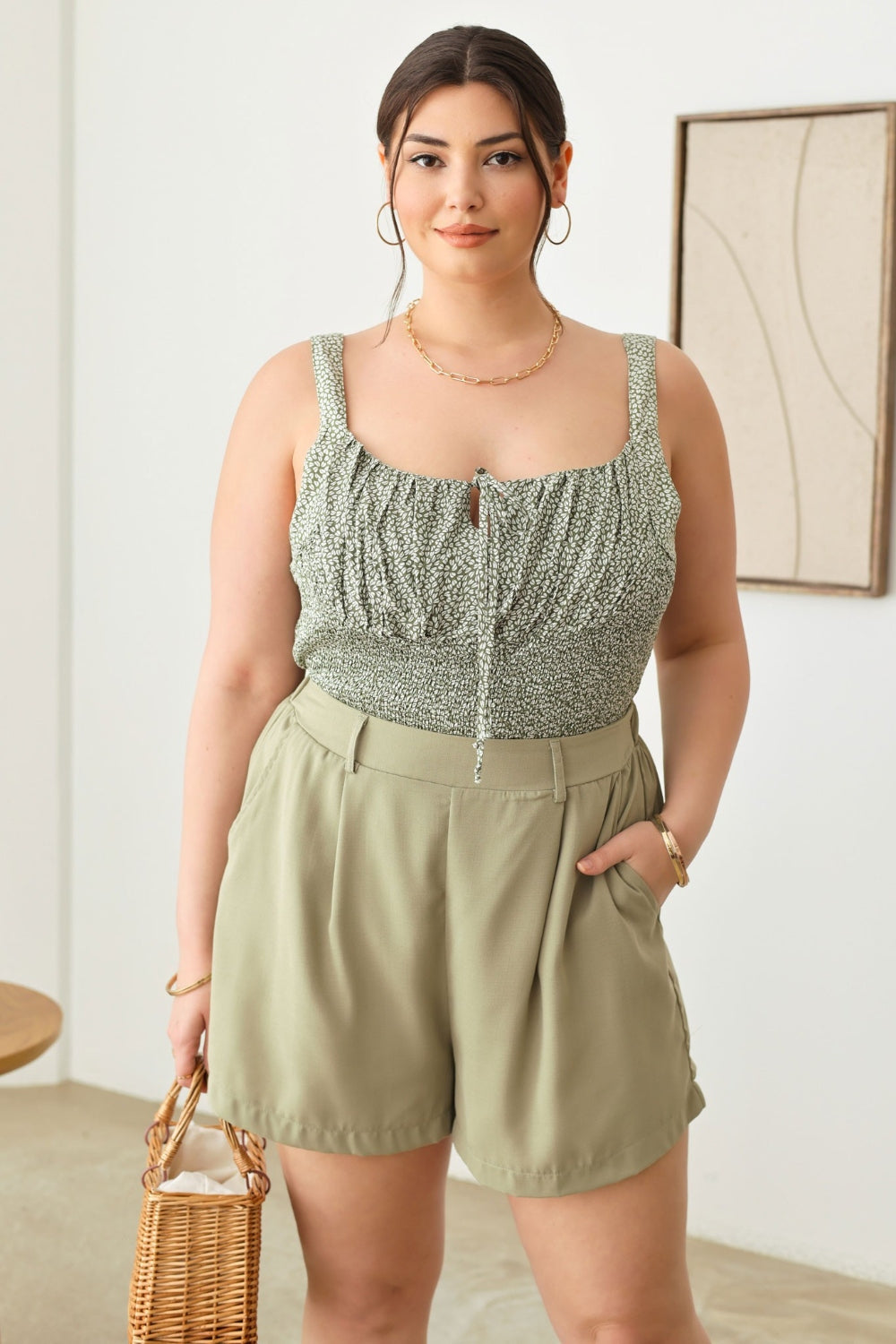 Zenobia Plus Size Half Elastic Waist Shorts with Pockets free shipping -Oh Em Gee Boutique