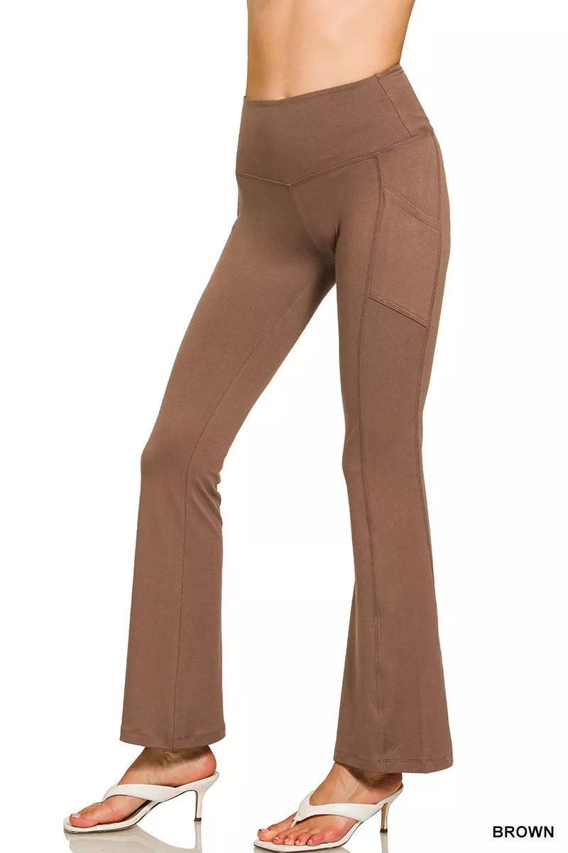Zenana Brushed Dty Microfiber Flare Pants free shipping -Oh Em Gee Boutique