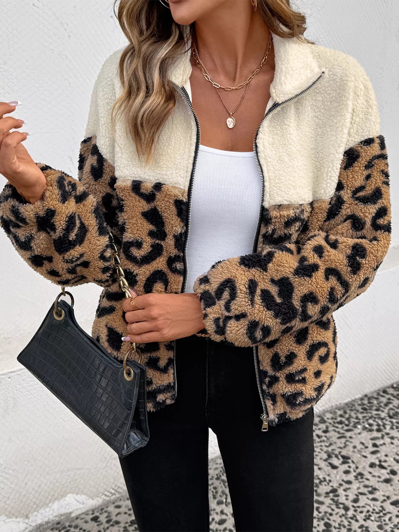 Leopard Zip Up Fleece Jacket free shipping -Oh Em Gee Boutique