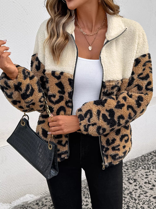 Leopard Zip Up Fleece Jacket free shipping -Oh Em Gee Boutique