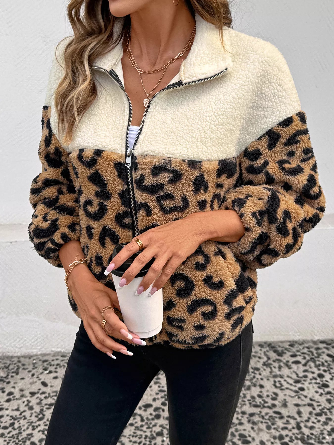 Leopard Zip Up Fleece Jacket free shipping -Oh Em Gee Boutique
