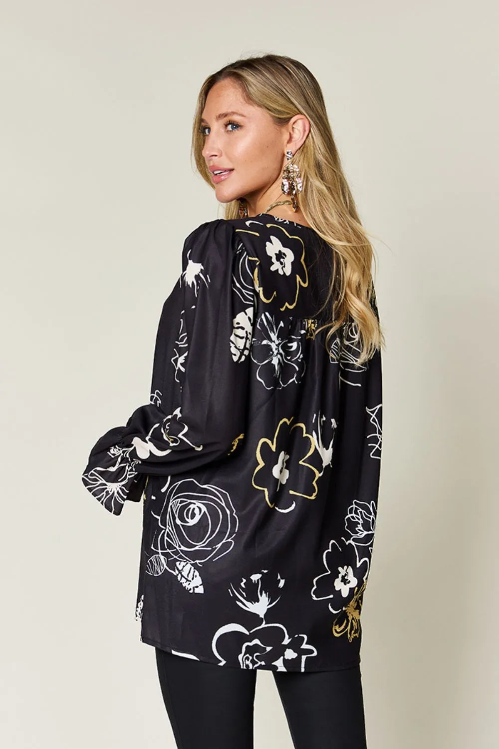 Double Take Full Size Printed Flounce Sleeve Blouse free shipping -Oh Em Gee Boutique
