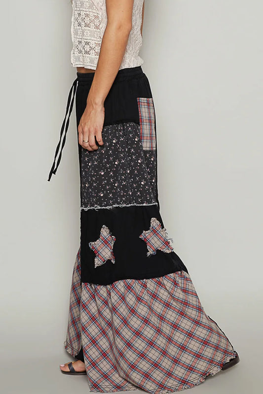 POL Drawstring Star Patch Contrast Wide Leg Pants free shipping -Oh Em Gee Boutique