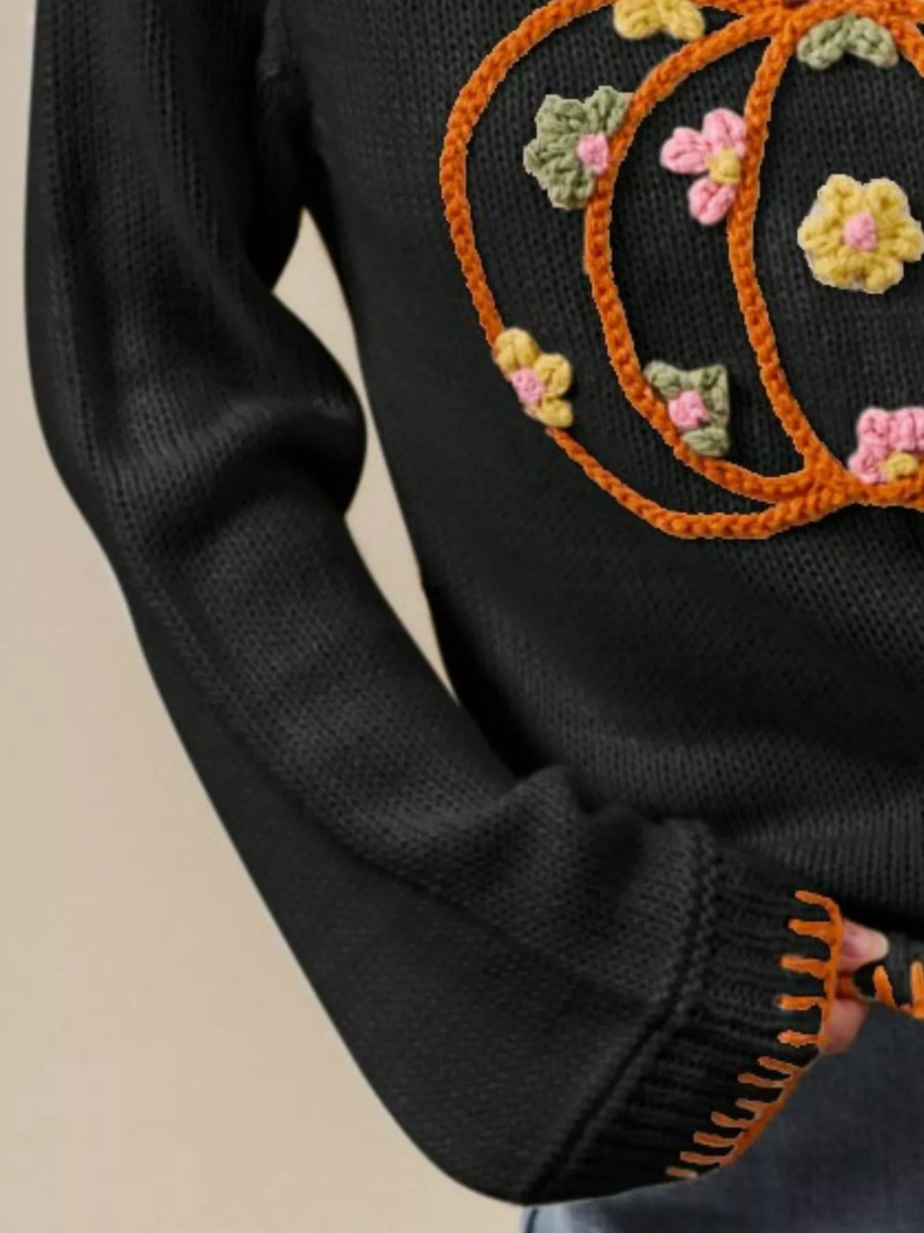SO ME Pumpkin Floral Embroidered Sweater free shipping -Oh Em Gee Boutique