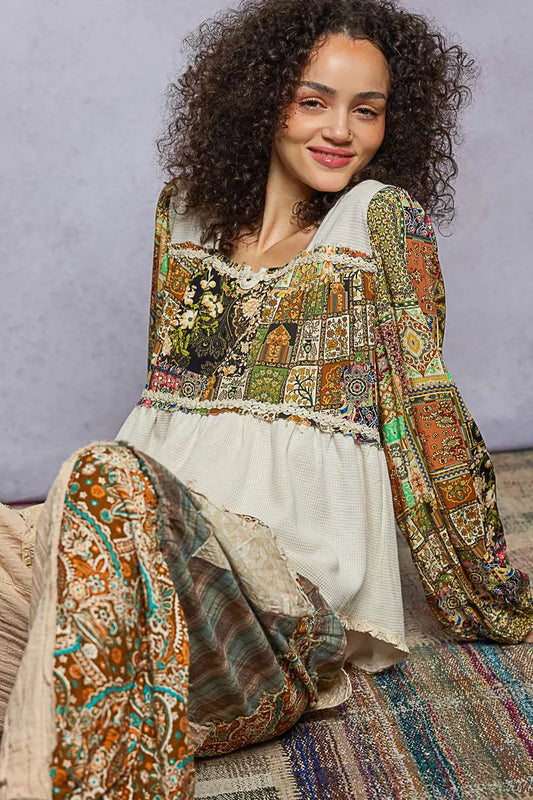 POL Balloon Sleeve Peplum Blouse with Trim Detail free shipping -Oh Em Gee Boutique