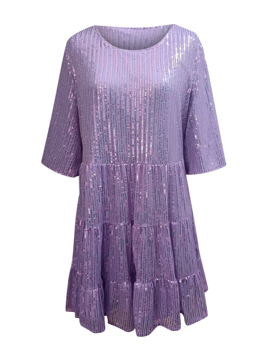 Full Size Sequin Round Neck Half Sleeve Mini Dress free shipping -Oh Em Gee Boutique