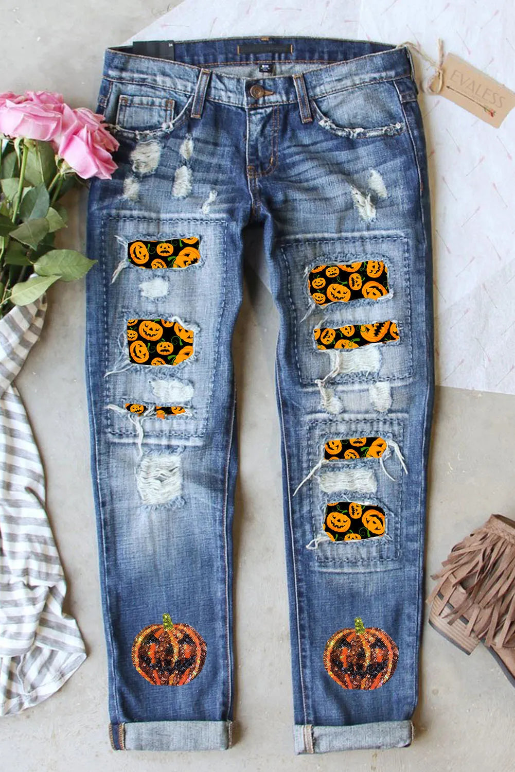 Pumpkin Distressed Straight Jeans free shipping -Oh Em Gee Boutique