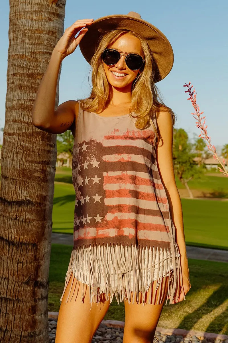 BiBi American Flag Print Knit Sleeveless Top free shipping -Oh Em Gee Boutique