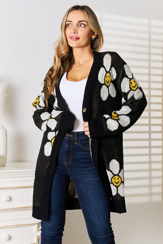 Perfee Floral Button Down Longline Cardigan free shipping -Oh Em Gee Boutique