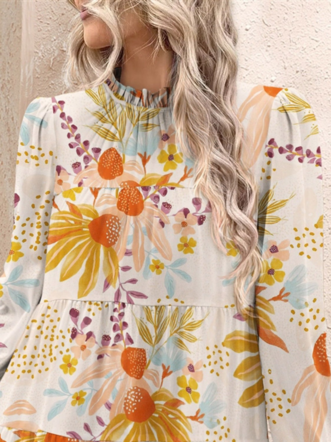 Tiered Printed Long Sleeve Mini Dress free shipping -Oh Em Gee Boutique