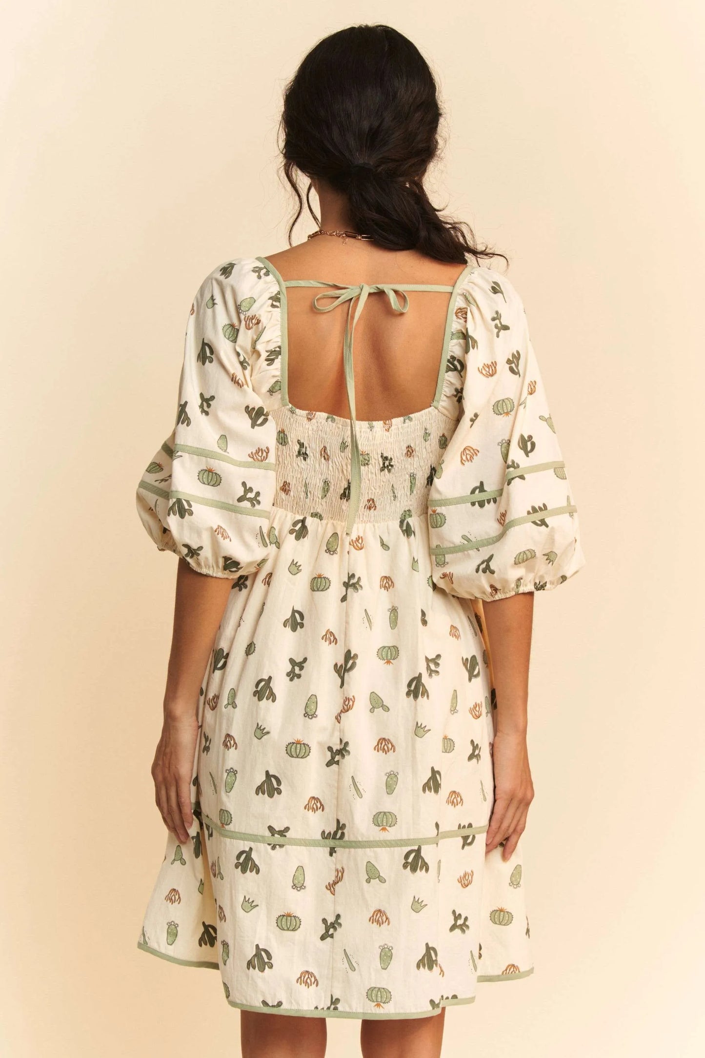 Davi & Dani Cactus Printed Poplin Contrast Piping Mini Dress free shipping -Oh Em Gee Boutique