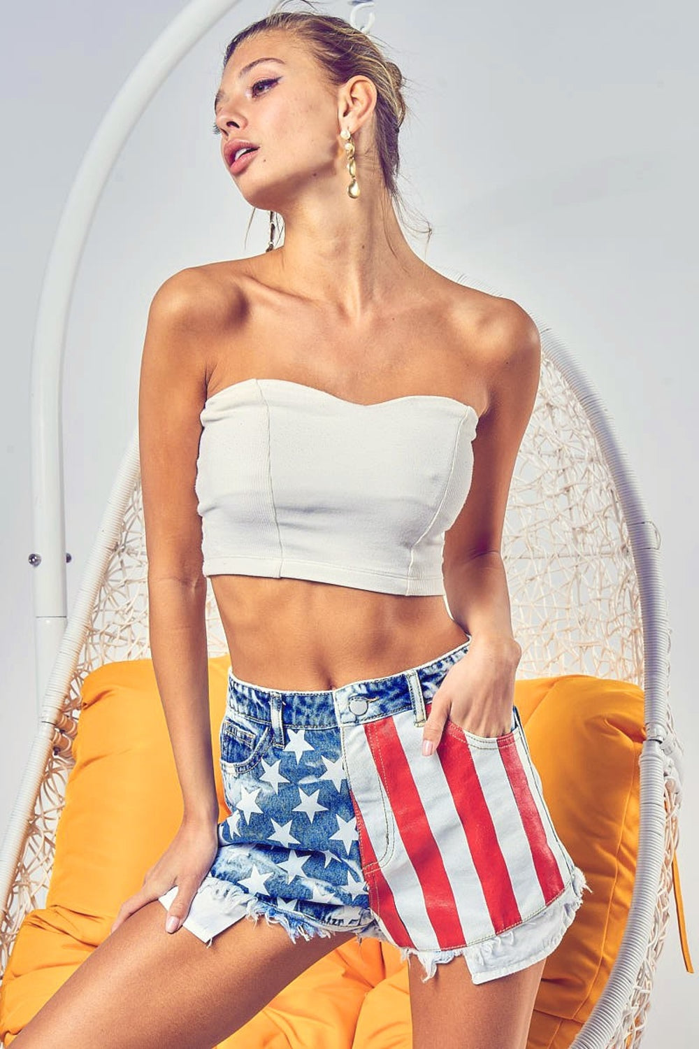 BiBi US Flag Theme Bleached Denim Shorts free shipping -Oh Em Gee Boutique