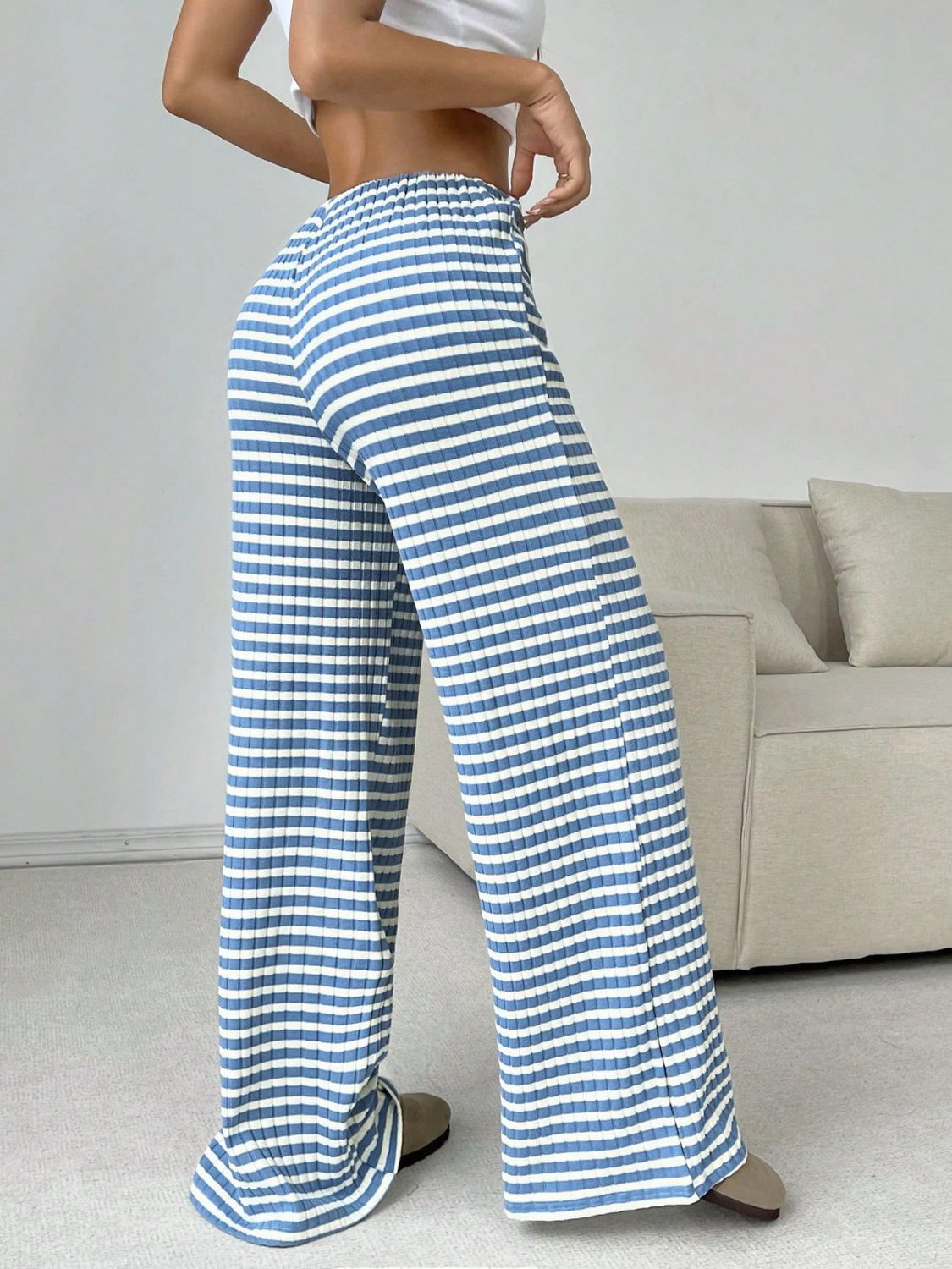 Tied Striped Wide Leg Pants free shipping -Oh Em Gee Boutique