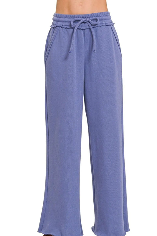 Zenana Fleece Exposed Seam Wide Leg Sweatpants free shipping -Oh Em Gee Boutique
