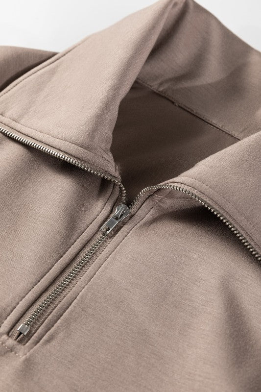 Solid Quarter-Zip Top and Drawstring Pants Set free shipping -Oh Em Gee Boutique