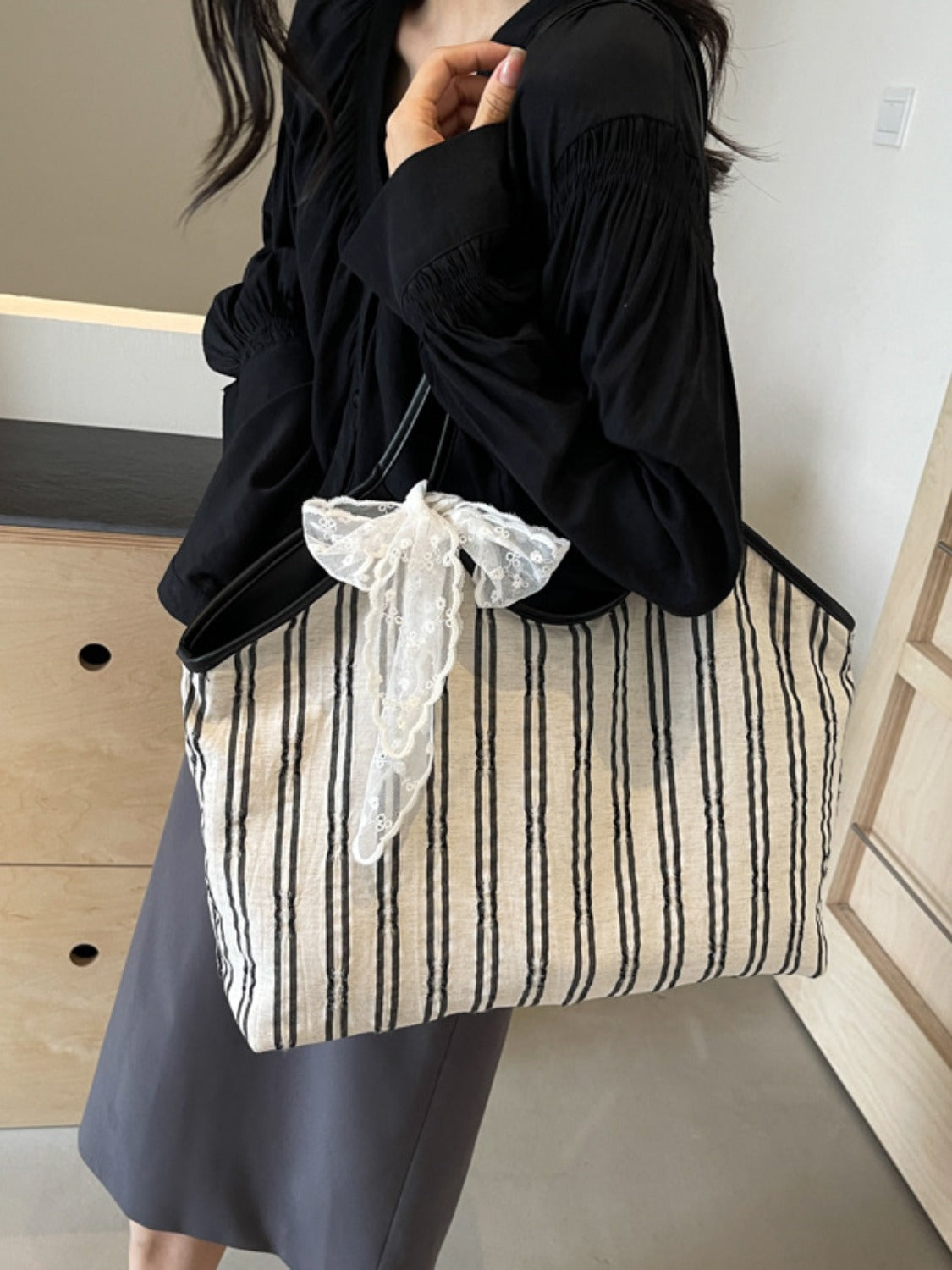 Striped Canvas Tote Bag free shipping -Oh Em Gee Boutique